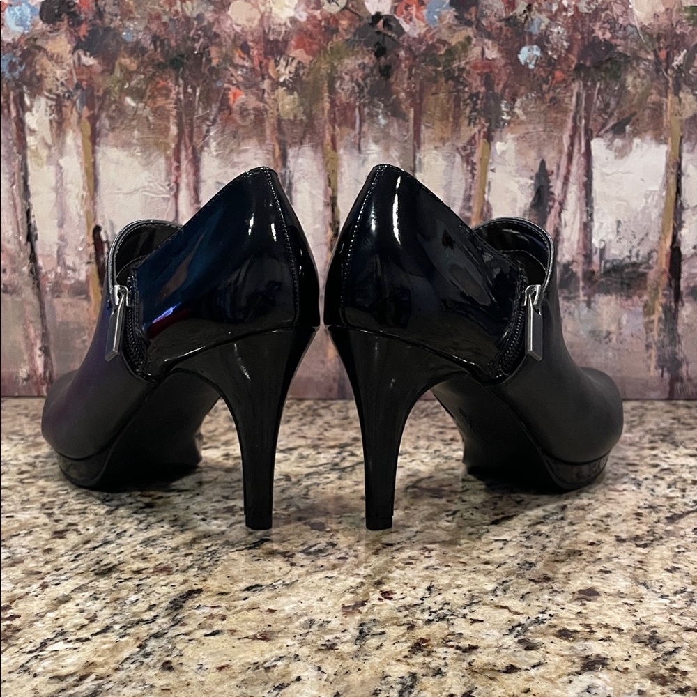 Shiny Black Booties with Side Zipper